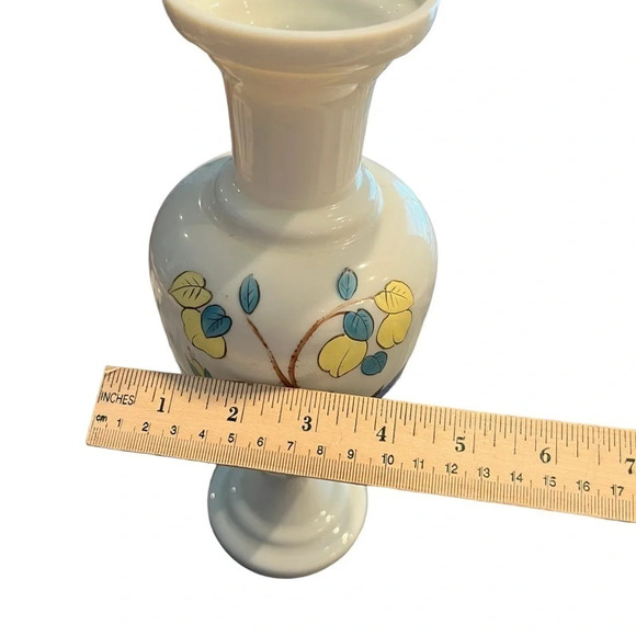 Antique Bristol Glass Victorian Gray Hand Painted Vase Bird Flowers Butterfly - Picture 7 of 10